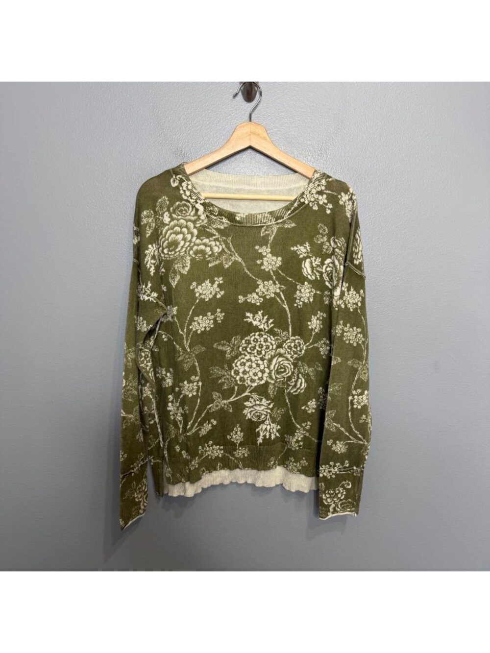 SUNDANCE green floral cotton sweater